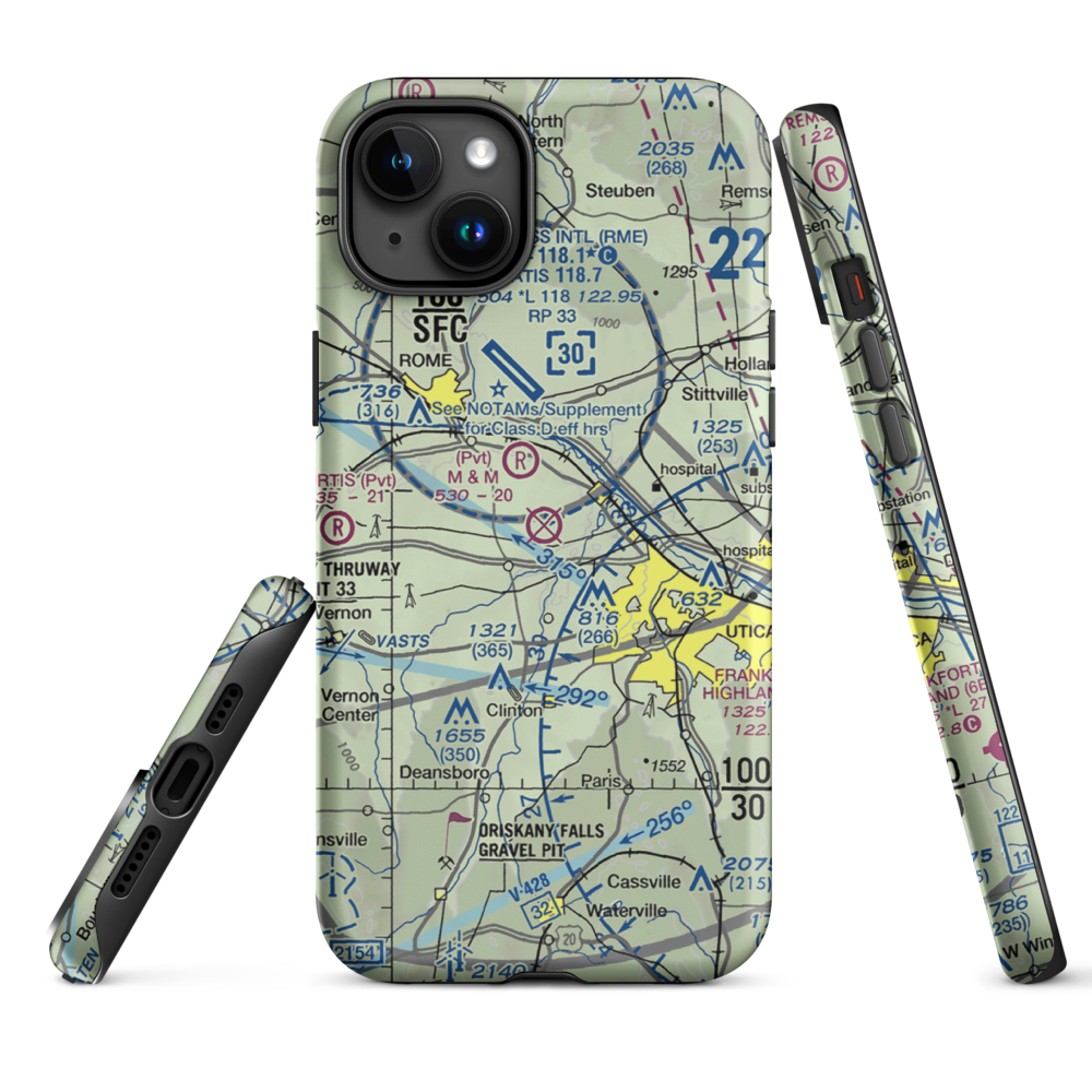 Oneida County Airport (UCA) VFR Sectional  Tough iPhone Case iPhone 15 Plus model shown