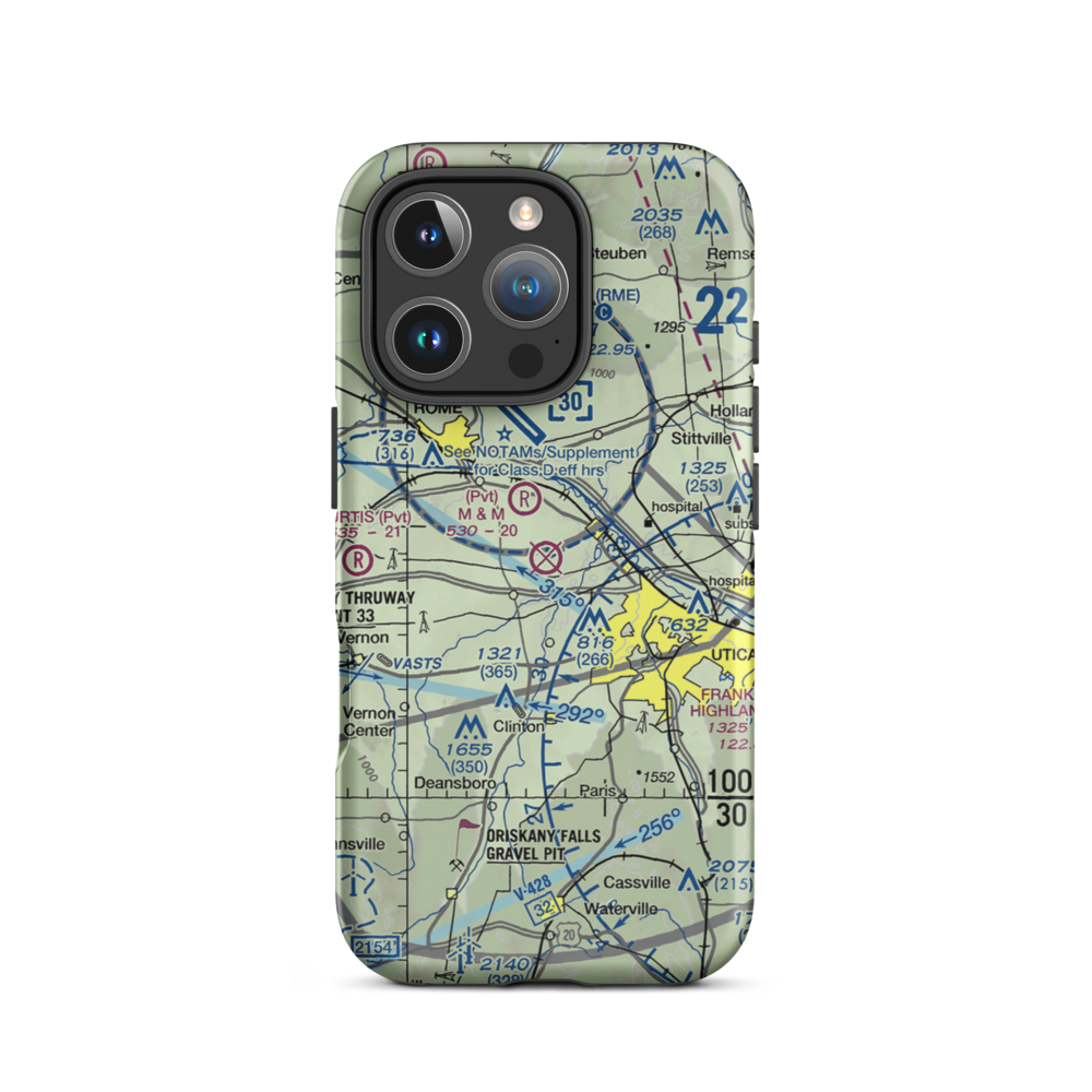 Oneida County Airport (UCA) VFR Sectional  Tough iPhone Case iPhone 16 Pro model shown