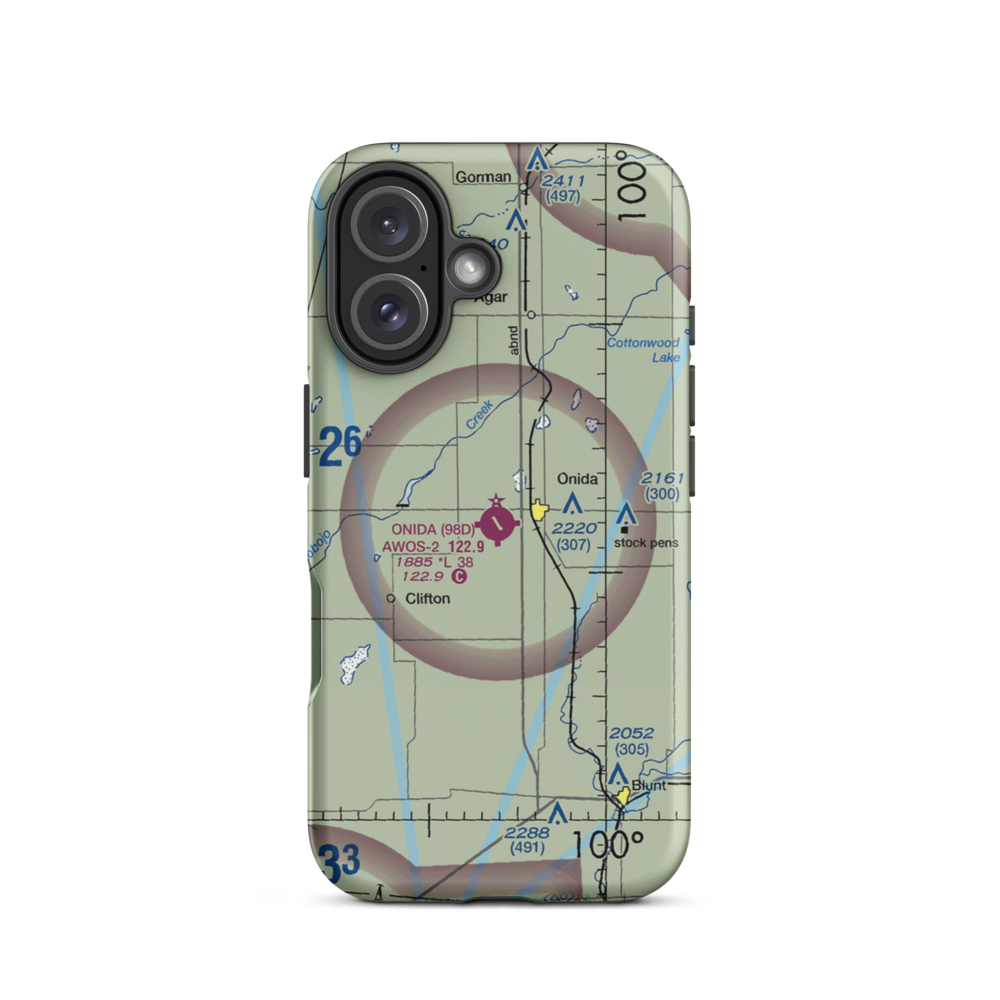 Onida Municipal Airport (98D) VFR Sectional  Tough iPhone Case iPhone 16 model shown