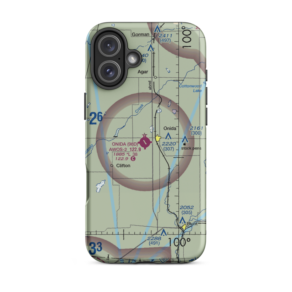 Onida Municipal Airport (98D) VFR Sectional  Tough iPhone Case iPhone 16 Plus model shown