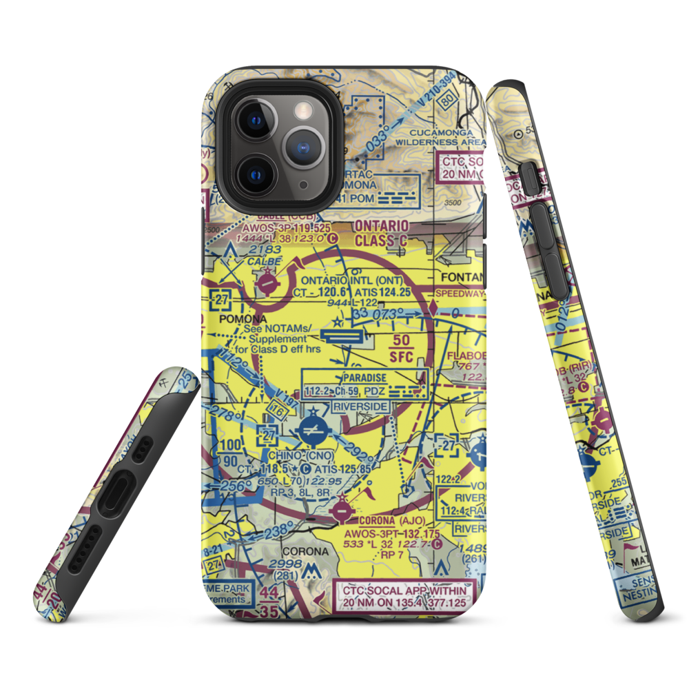 Ontario International Airport (ONT) VFR Sectional  Tough iPhone Case iPhone 11 Pro model shown