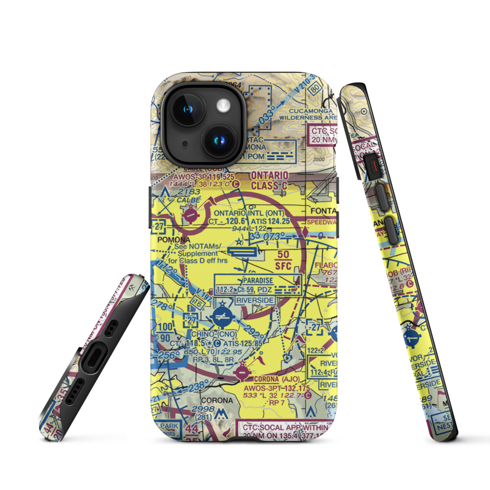 Ontario International Airport (ONT) VFR Sectional  Tough iPhone Case iPhone 15 model shown