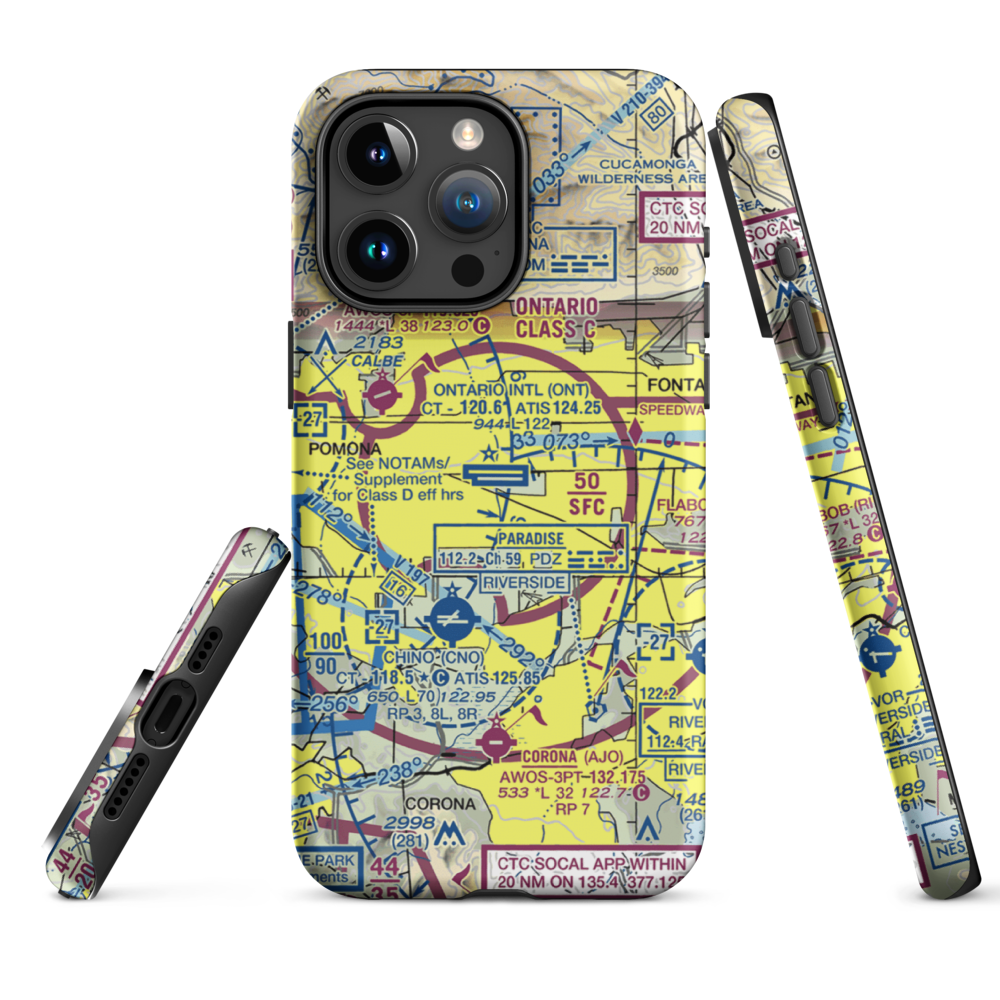 Ontario International Airport (ONT) VFR Sectional  Tough iPhone Case iPhone 15 Pro Max model shown