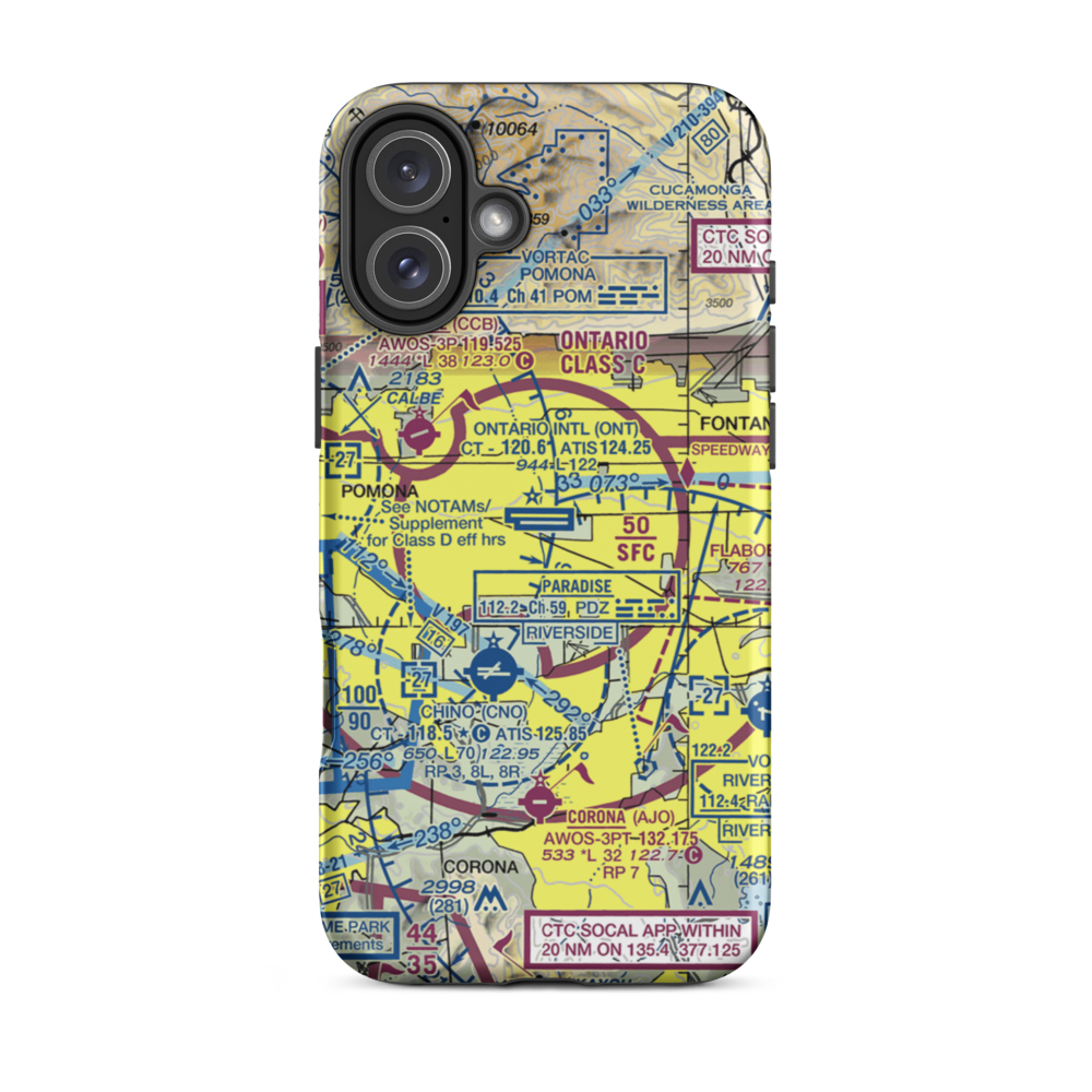 Ontario International Airport (ONT) VFR Sectional  Tough iPhone Case iPhone 16 Plus model shown