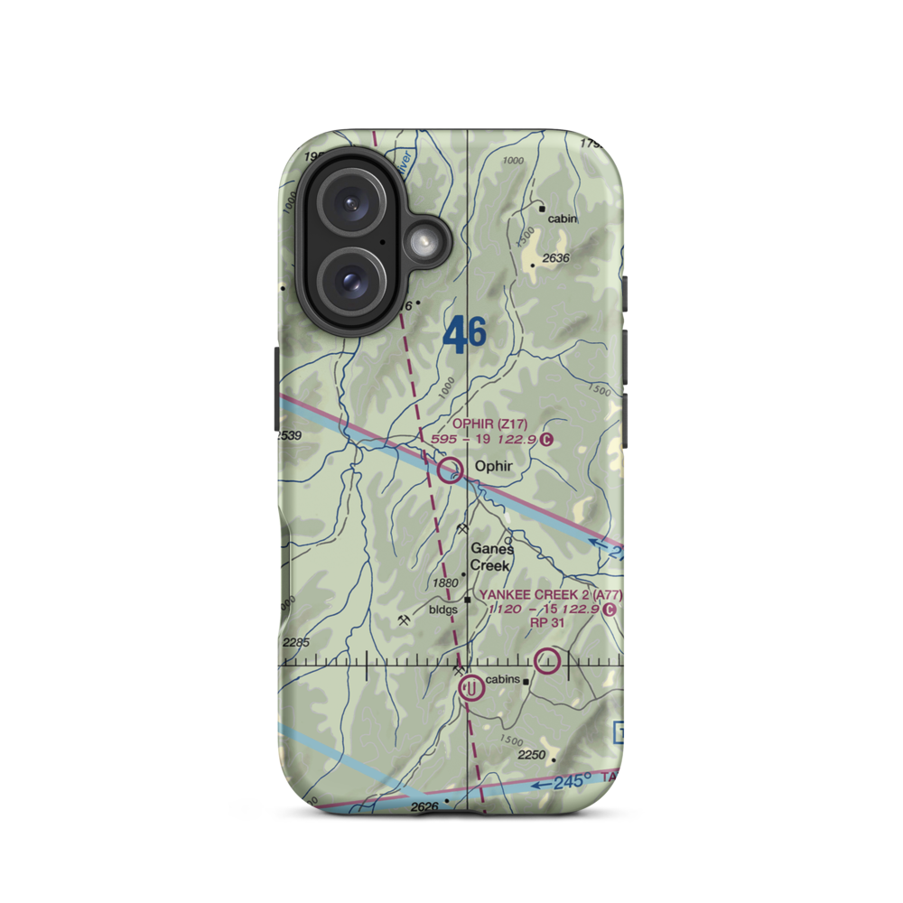 Ophir Airport (Z17) VFR Sectional  Tough iPhone Case iPhone 16 model shown