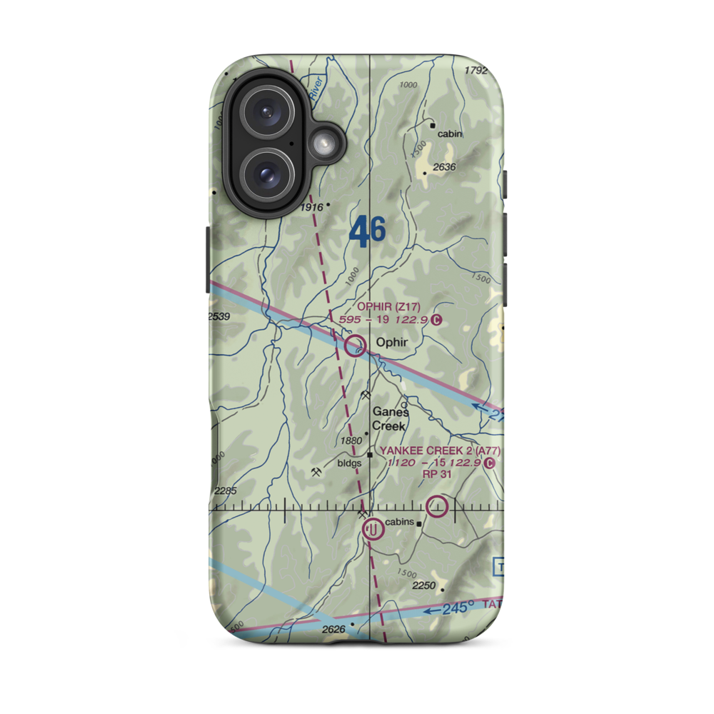 Ophir Airport (Z17) VFR Sectional  Tough iPhone Case iPhone 16 Plus model shown