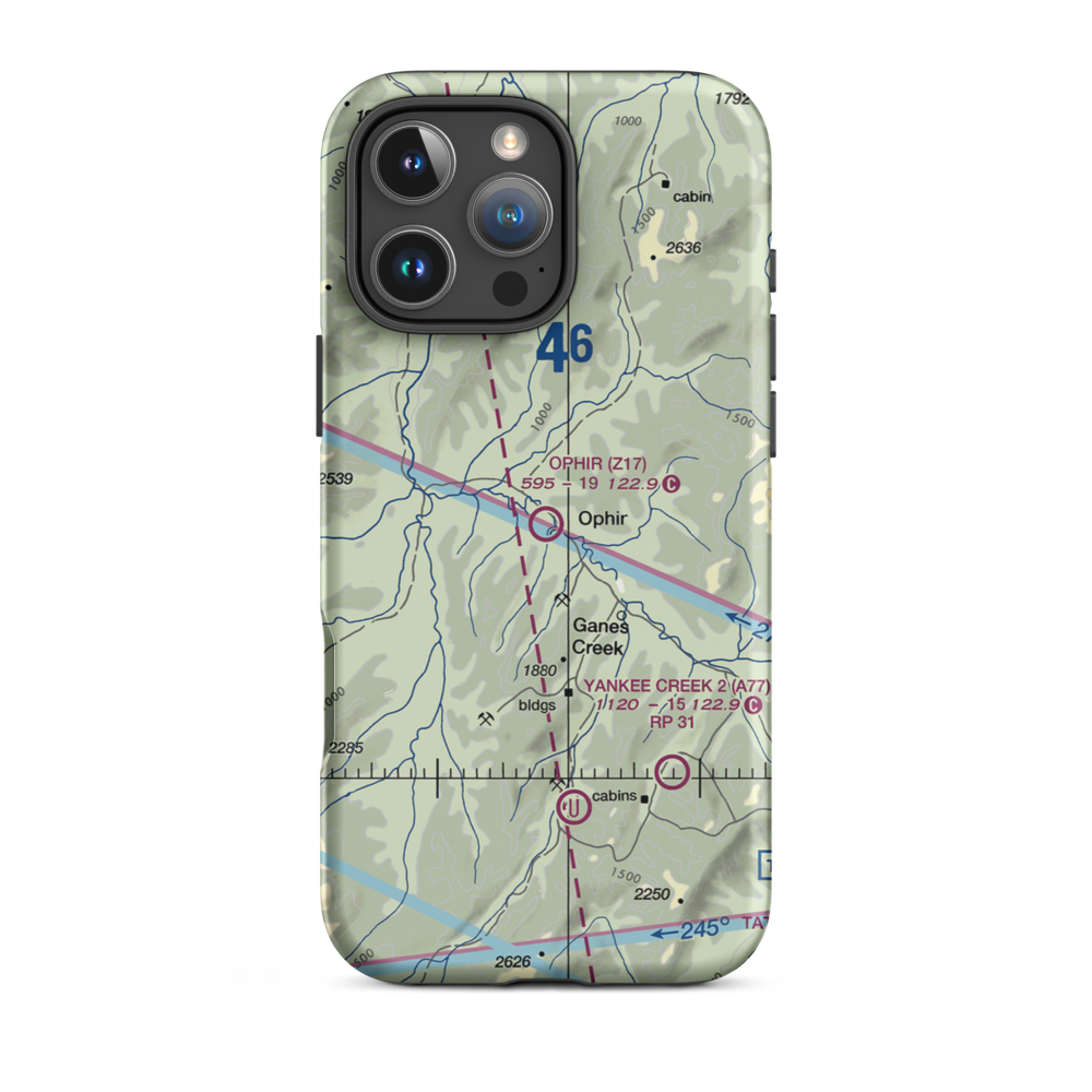 Ophir Airport (Z17) VFR Sectional  Tough iPhone Case iPhone 16 Pro Max model shown