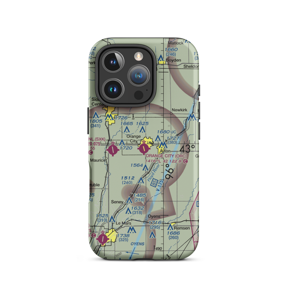 Orange City Municipal Airport (ORC) VFR Sectional  Tough iPhone Case iPhone 16 Pro model shown