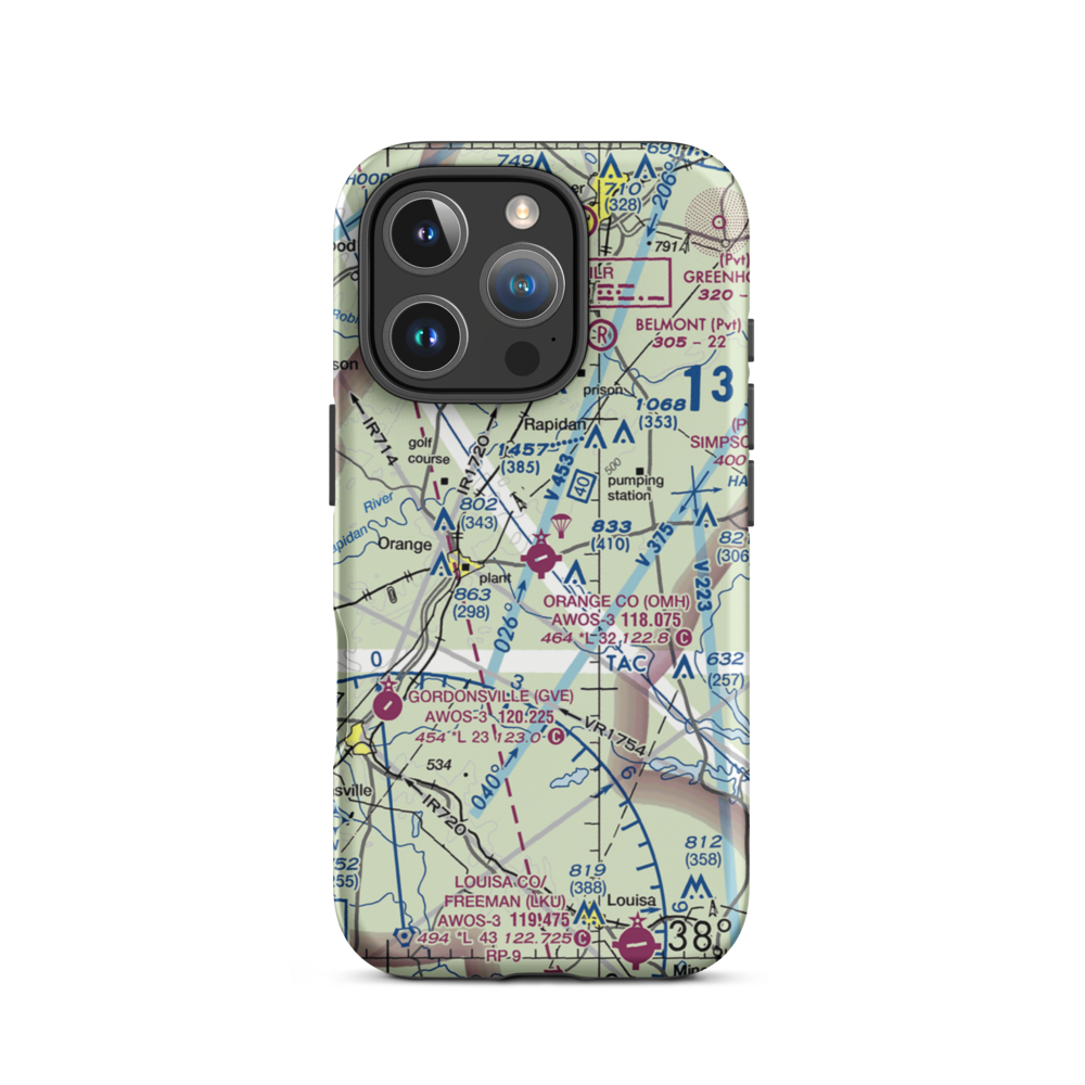 Orange County Airport (OMH) VFR Sectional  Tough iPhone Case iPhone 16 Pro model shown