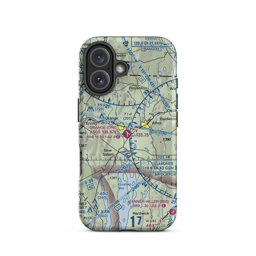 Orange Municipal Airport (ORE) VFR Sectional  Tough iPhone Case iPhone 16 model shown