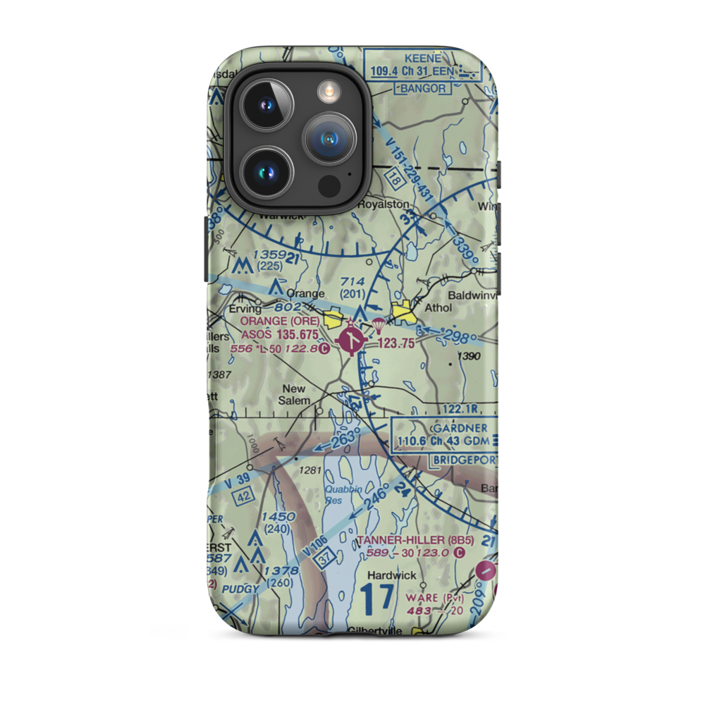 Orange Municipal Airport (ORE) VFR Sectional  Tough iPhone Case iPhone 16 Pro Max model shown