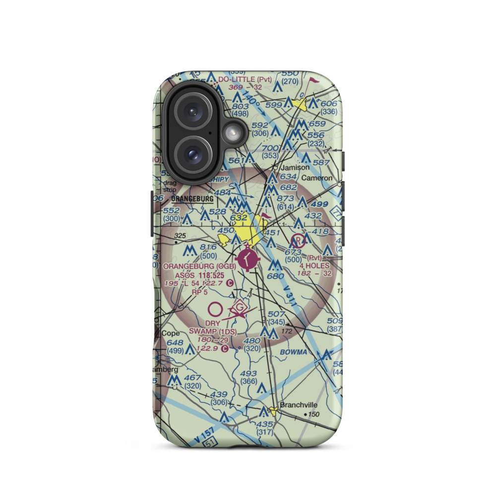 Orangeburg Municipal Airport (OGB) VFR Sectional  Tough iPhone Case iPhone 16 model shown