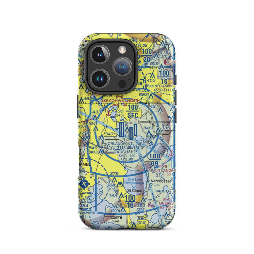 Orlando International Airport (MCO) VFR Sectional  Tough iPhone Case iPhone 16 Pro model shown