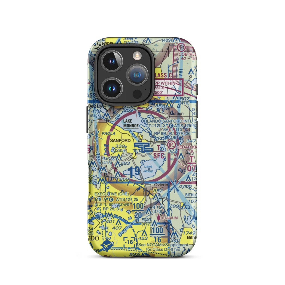 Orlando Sanford International Airport (SFB) VFR Sectional  Tough iPhone Case iPhone 16 Pro model shown