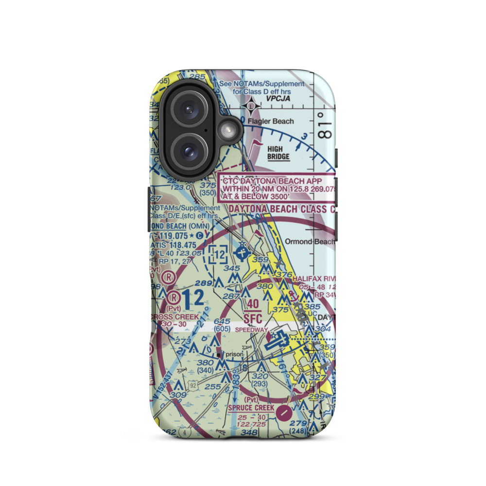 Ormond Beach Municipal Airport (OMN) VFR Sectional  Tough iPhone Case iPhone 16 model shown