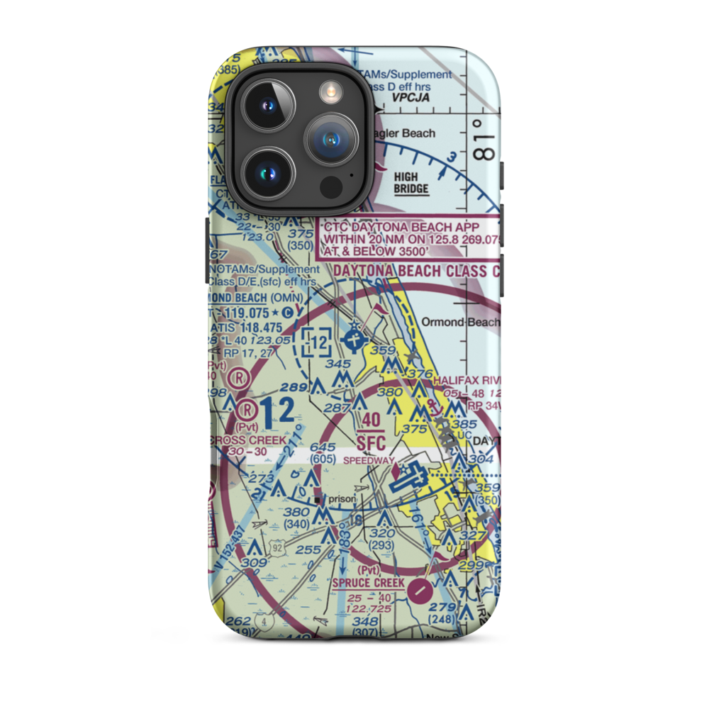 Ormond Beach Municipal Airport (OMN) VFR Sectional  Tough iPhone Case iPhone 16 Pro Max model shown