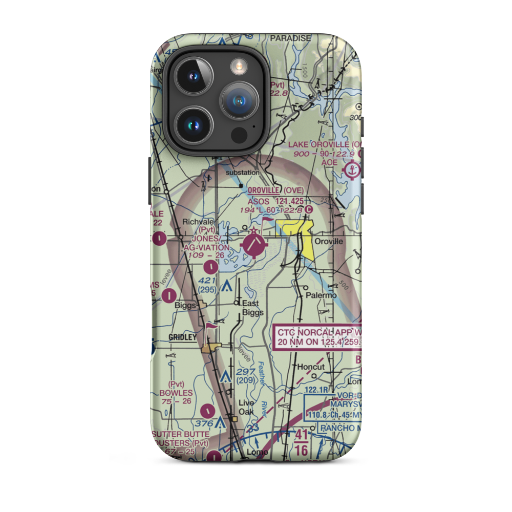 Oroville Municipal Airport (OVE) VFR Sectional  Tough iPhone Case iPhone 16 Pro Max model shown
