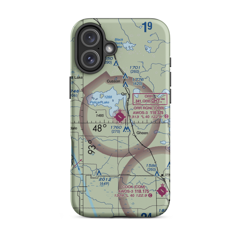 Orr Regional Airport (ORB) VFR Sectional  Tough iPhone Case iPhone 16 Plus model shown