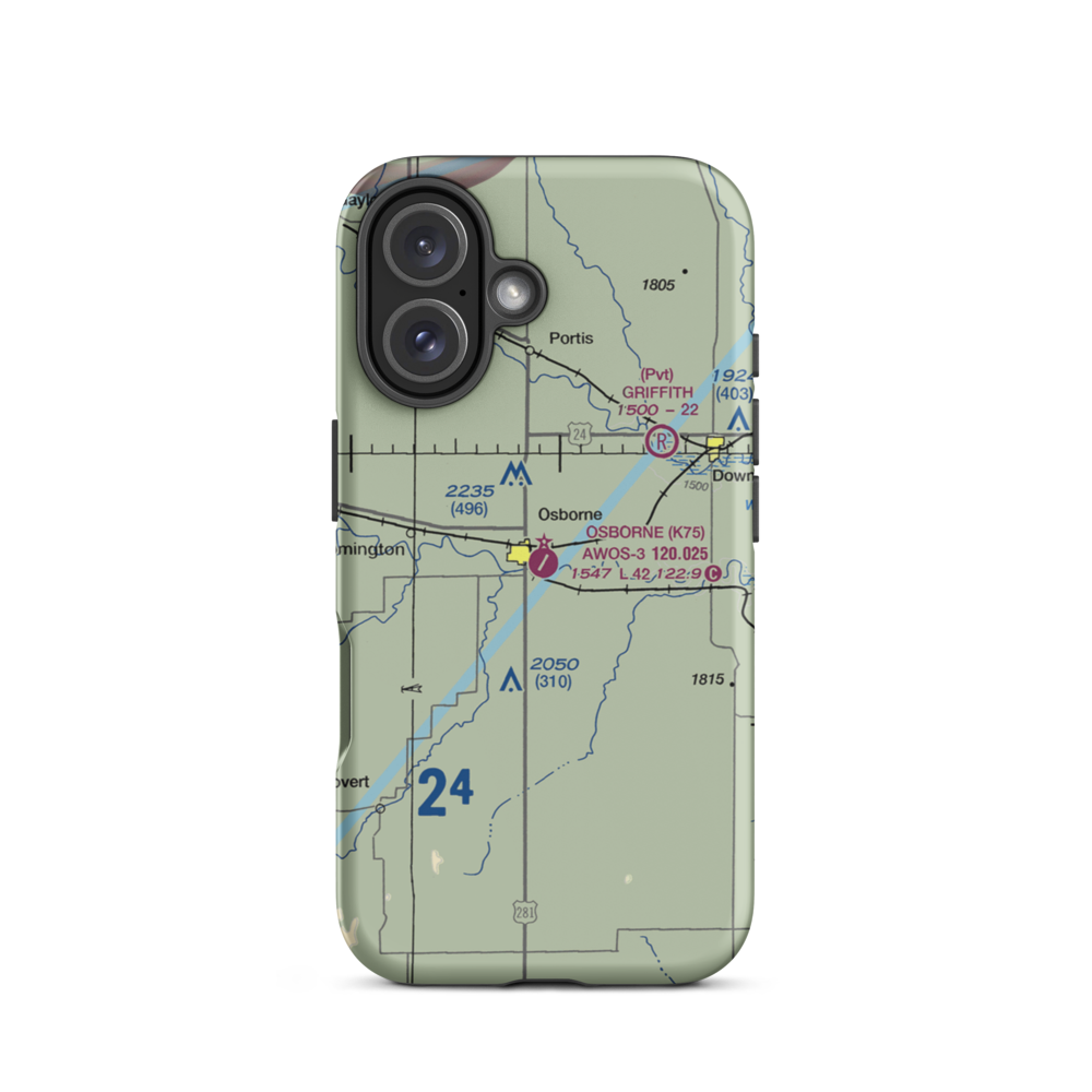 Osborne Municipal Airport (K75) VFR Sectional  Tough iPhone Case iPhone 16 model shown