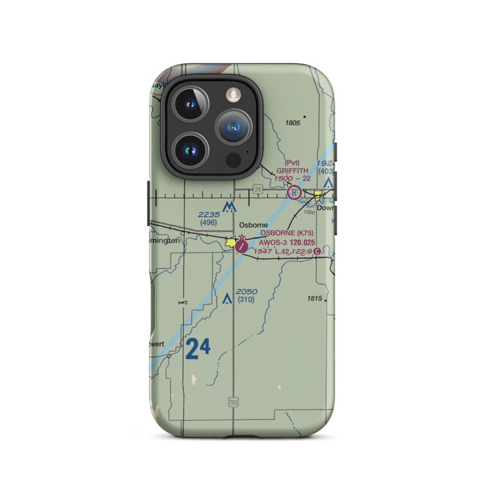 Osborne Municipal Airport (K75) VFR Sectional  Tough iPhone Case iPhone 16 Pro model shown