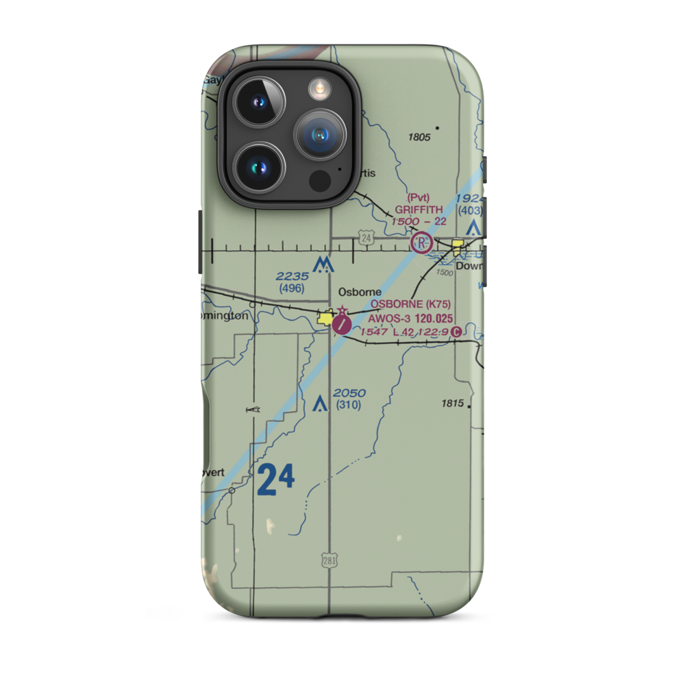 Osborne Municipal Airport (K75) VFR Sectional  Tough iPhone Case iPhone 16 Pro Max model shown