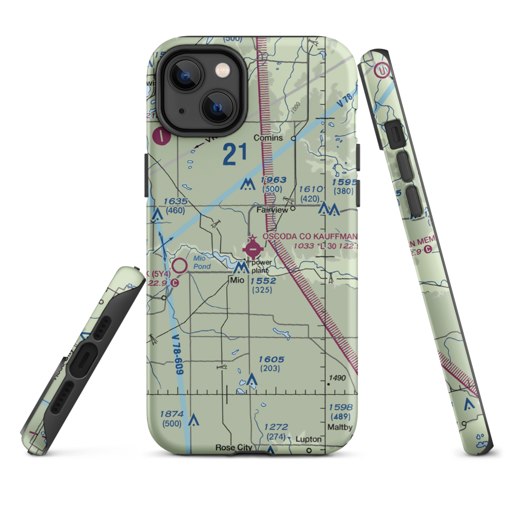 Oscoda County Airport (51M) VFR Sectional  Tough iPhone Case iPhone 14 Plus model shown