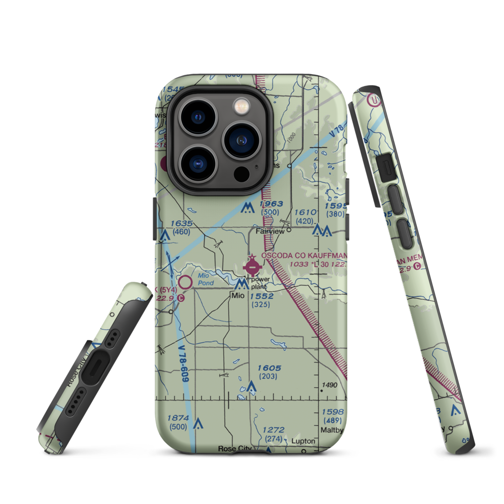 Oscoda County Airport (51M) VFR Sectional  Tough iPhone Case iPhone 14 Pro model shown
