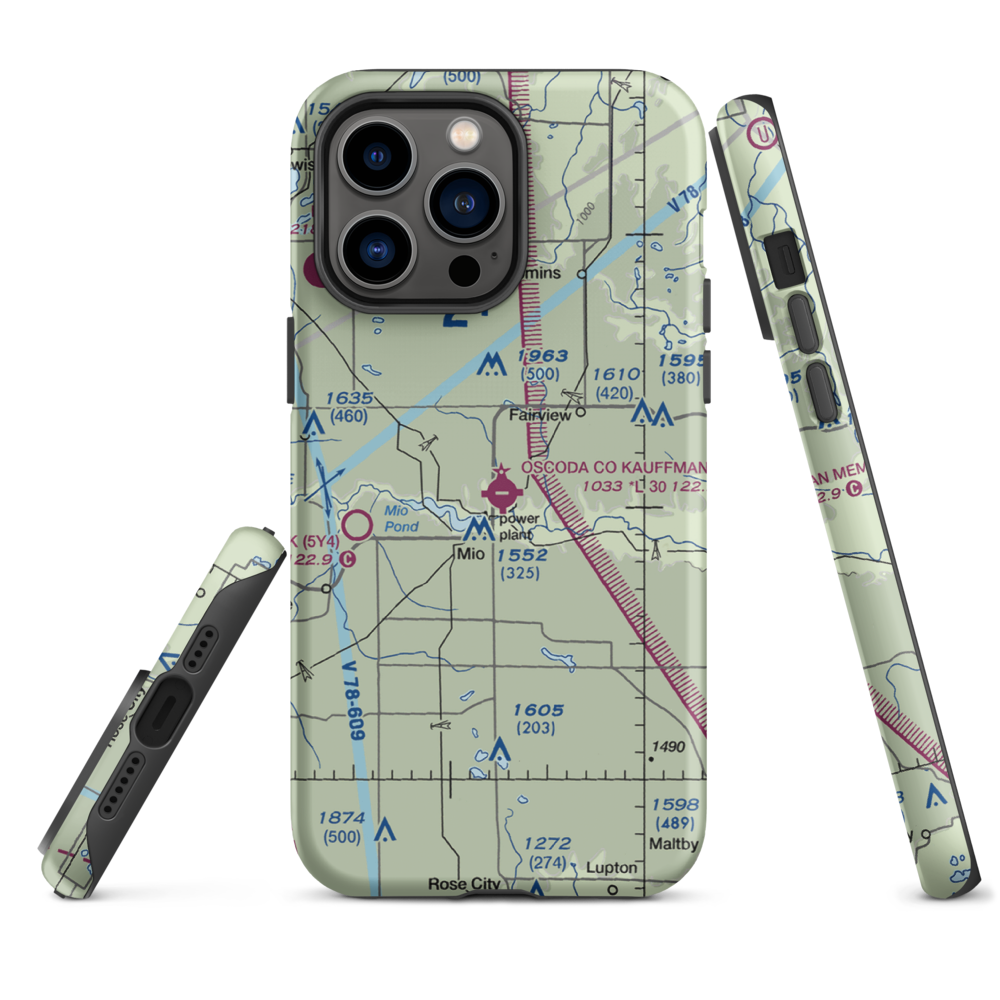 Oscoda County Airport (51M) VFR Sectional  Tough iPhone Case iPhone 14 Pro Max model shown