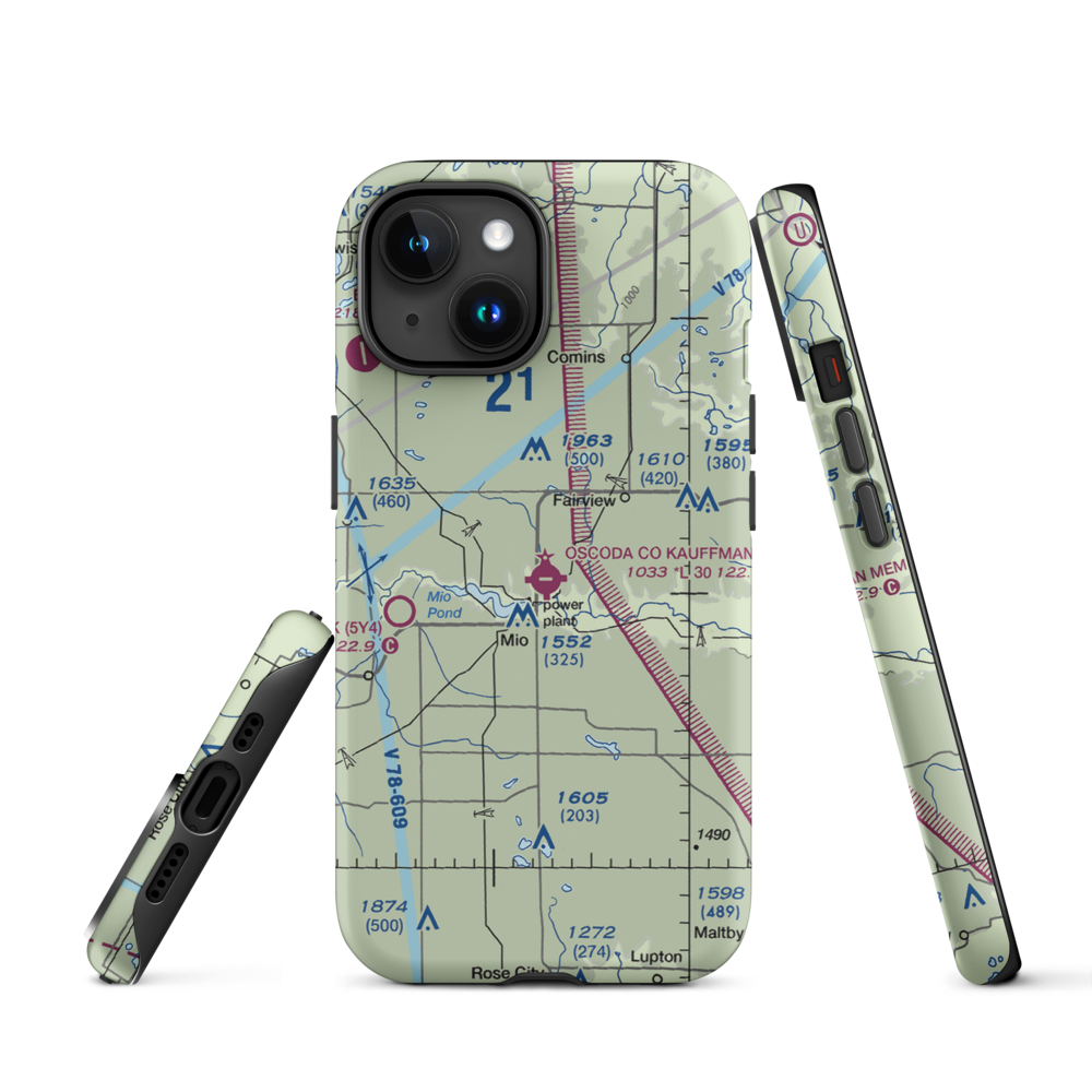 Oscoda County Airport (51M) VFR Sectional  Tough iPhone Case iPhone 15 model shown