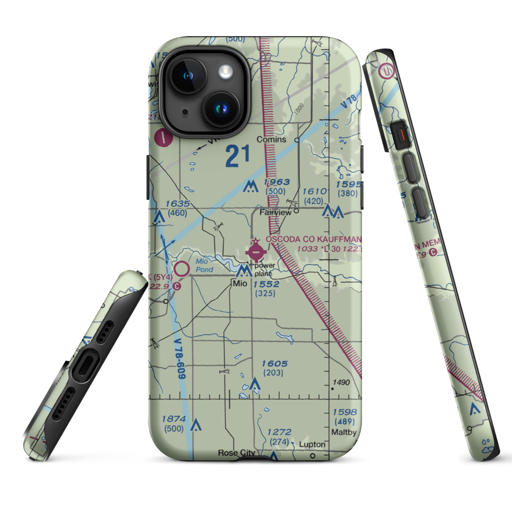 Oscoda County Airport (51M) VFR Sectional  Tough iPhone Case iPhone 15 Plus model shown