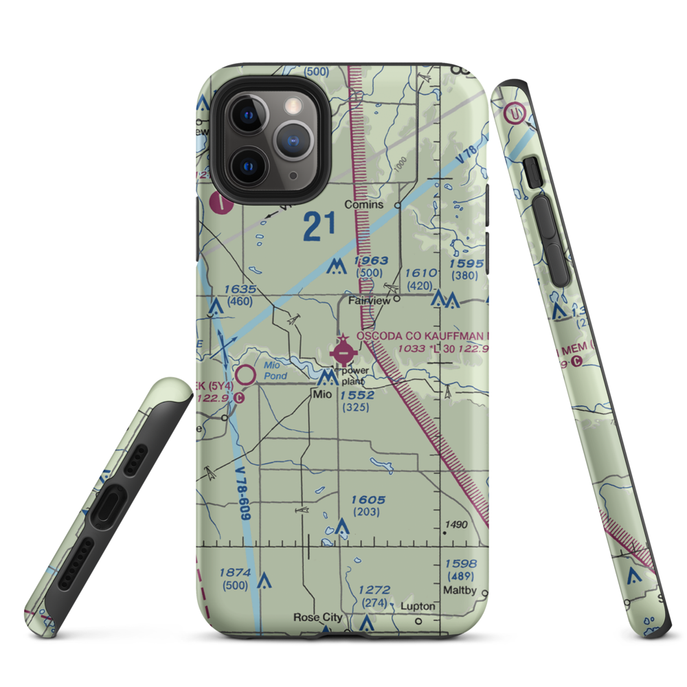 Oscoda County Airport (51M) VFR Sectional  Tough iPhone Case iPhone 11 Pro Max model shown