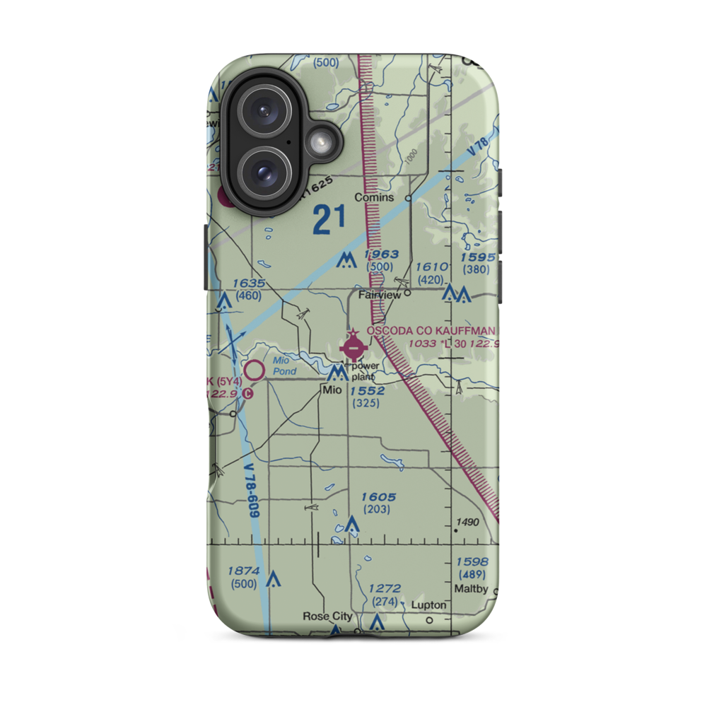 Oscoda County Airport (51M) VFR Sectional  Tough iPhone Case iPhone 16 Plus model shown