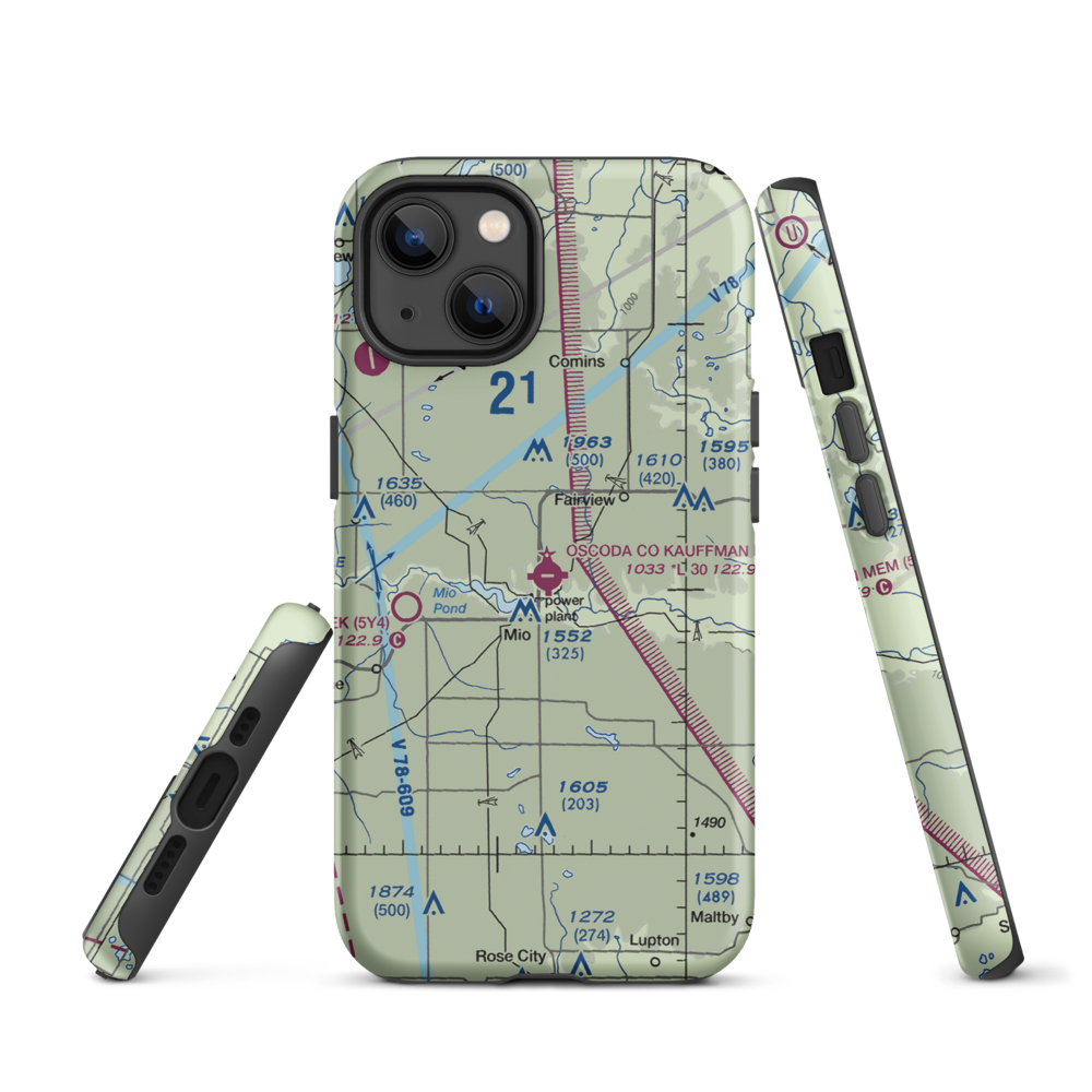 Oscoda County Airport (51M) VFR Sectional  Tough iPhone Case iPhone 13 model shown