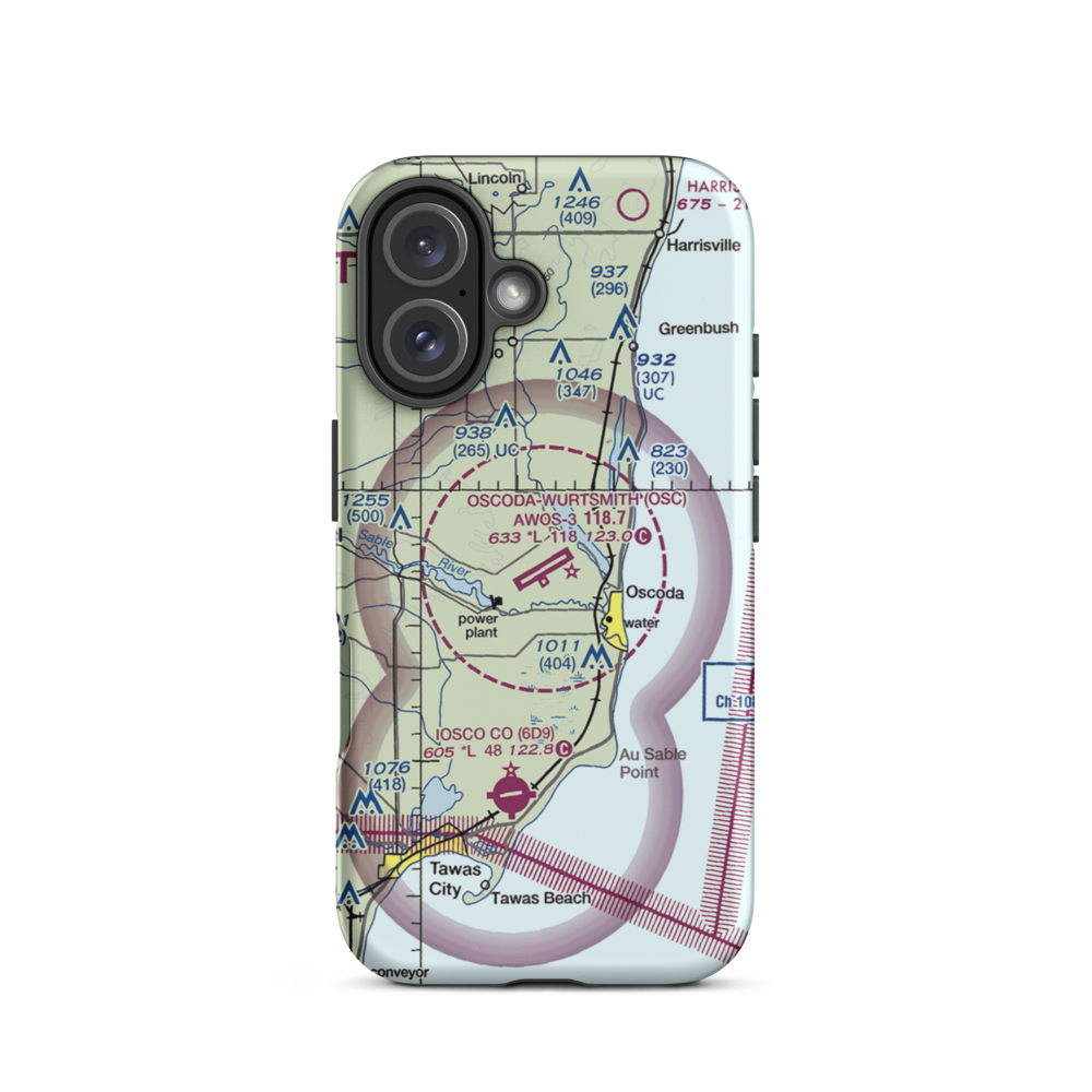 Oscoda Wurtsmith Airport (OSC) VFR Sectional  Tough iPhone Case iPhone 16 model shown