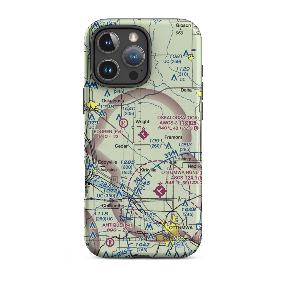 Oskaloosa Municipal Airport (OOA) VFR Sectional  Tough iPhone Case iPhone 16 Pro Max model shown