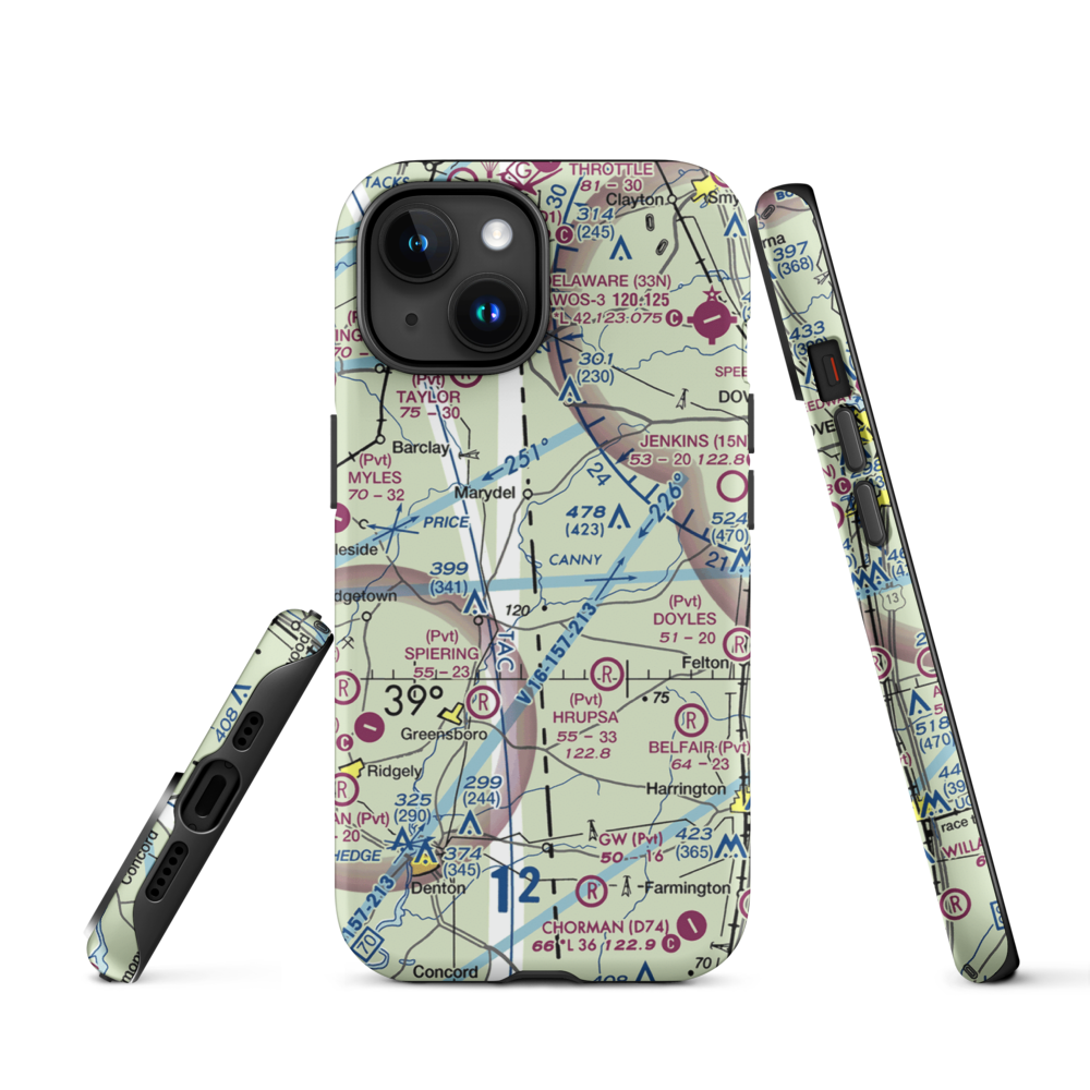 Our Domain Airport (7MD0) VFR Sectional  Tough iPhone Case iPhone 15 model shown