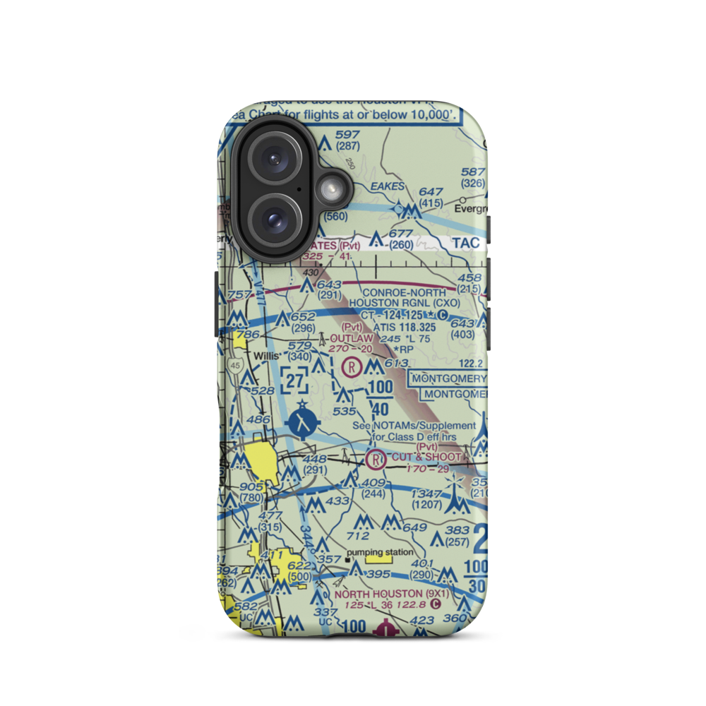 Outlaw Flyers Airport (16XS) VFR Sectional  Tough iPhone Case iPhone 16 model shown