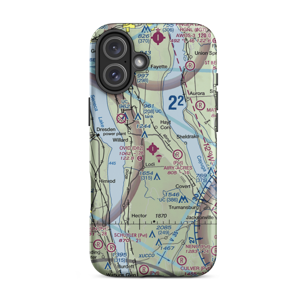 Ovid Airport (D82) VFR Sectional  Tough iPhone Case iPhone 16 Plus model shown