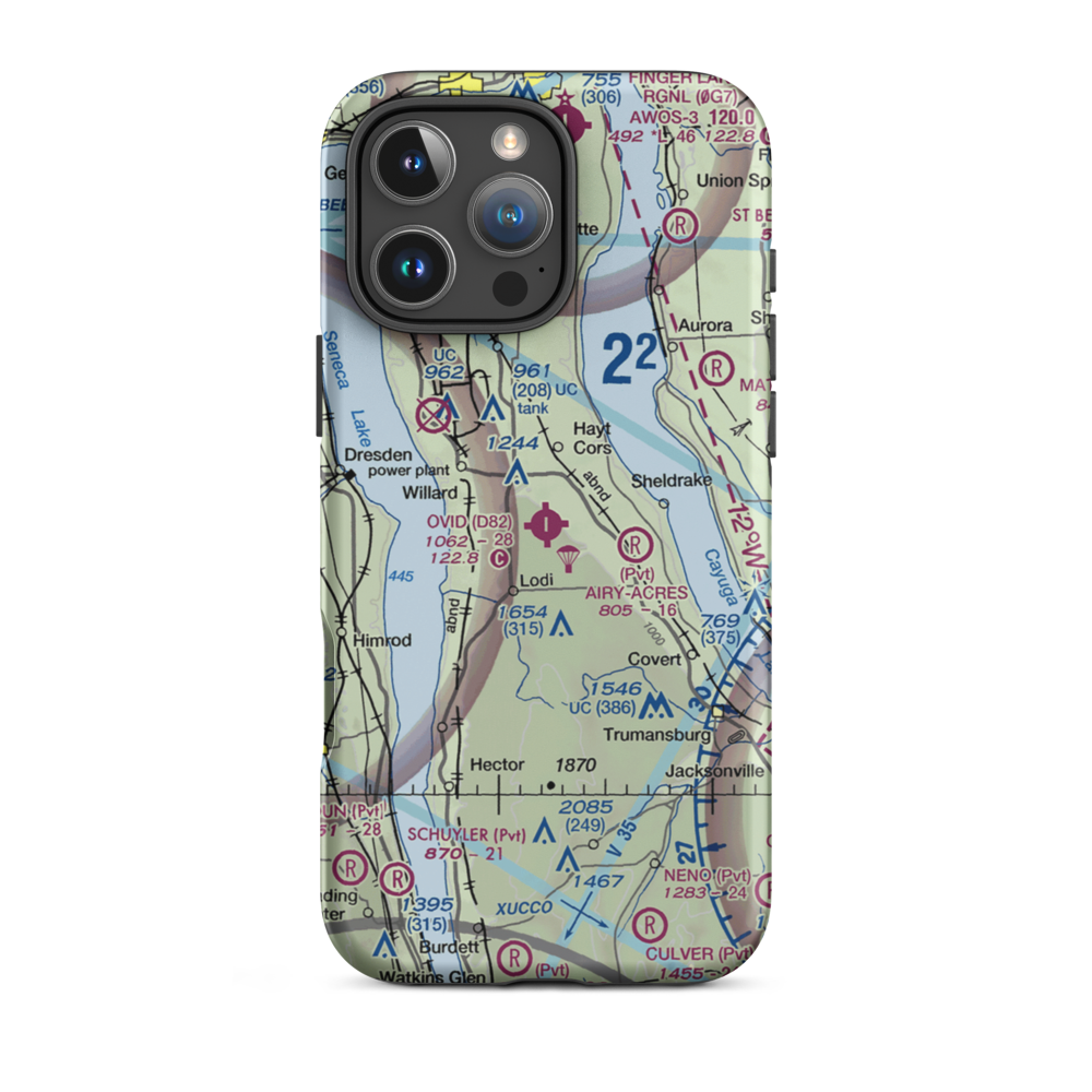 Ovid Airport (D82) VFR Sectional  Tough iPhone Case iPhone 16 Pro Max model shown