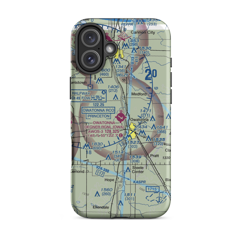 Owatonna Degner Regional Airport (OWA) VFR Sectional  Tough iPhone Case iPhone 16 Plus model shown