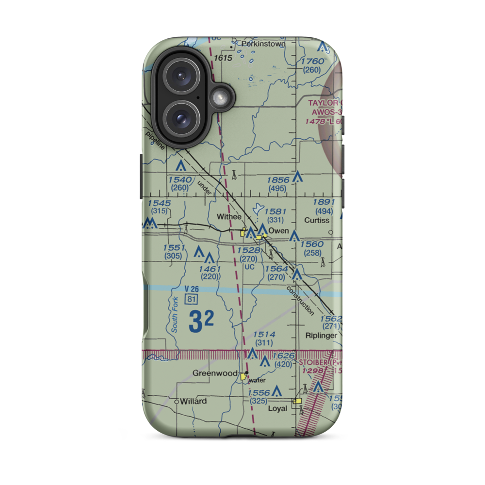 Owen-Withee Airport (WS42) VFR Sectional  Tough iPhone Case iPhone 16 Plus model shown