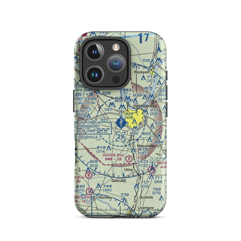 Owensboro Daviess County Airport (OWB) VFR Sectional  Tough iPhone Case iPhone 16 Pro model shown