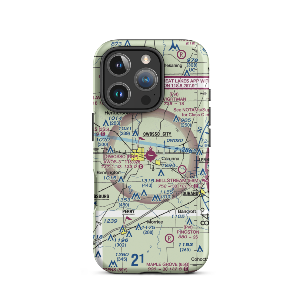 Owosso Community Airport (RNP) VFR Sectional  Tough iPhone Case iPhone 16 Pro model shown