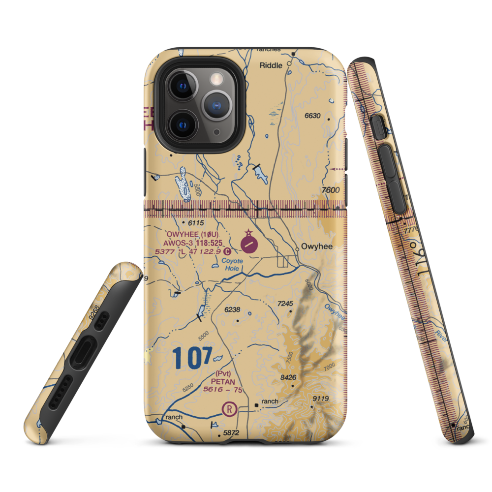 Owyhee Airport (10U) VFR Sectional  Tough iPhone Case iPhone 11 Pro model shown
