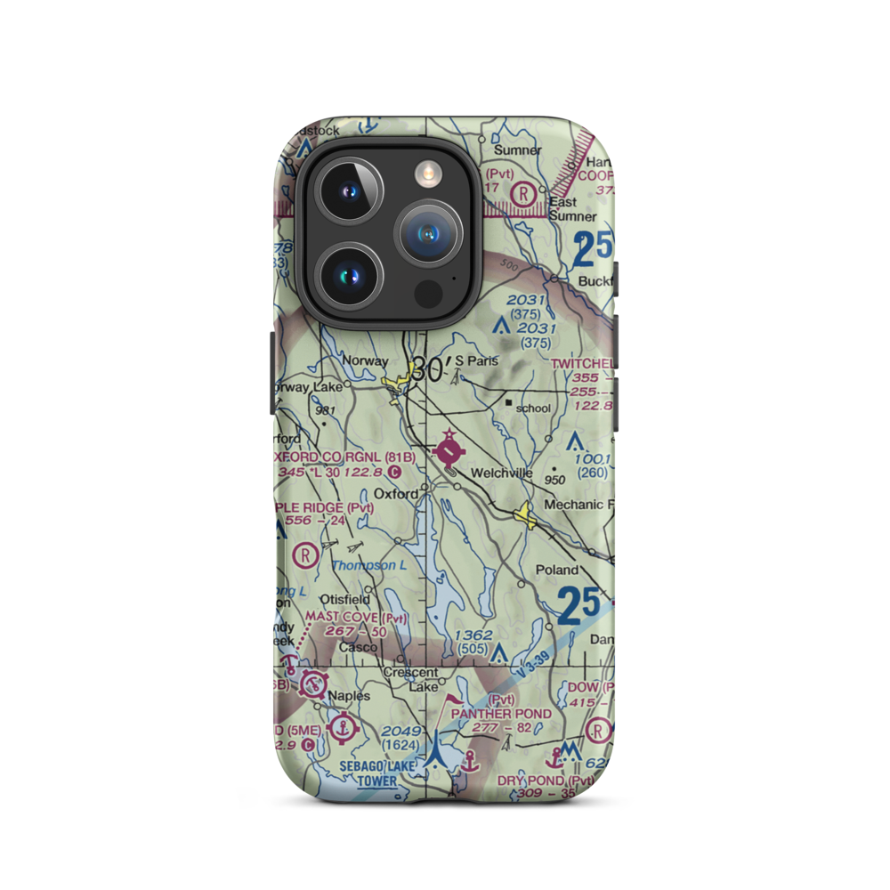 Oxford County Regional Airport (81B) VFR Sectional  Tough iPhone Case iPhone 16 Pro model shown