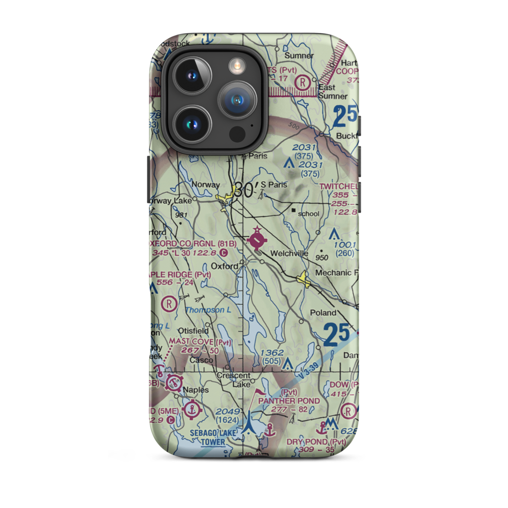 Oxford County Regional Airport (81B) VFR Sectional  Tough iPhone Case iPhone 16 Pro Max model shown