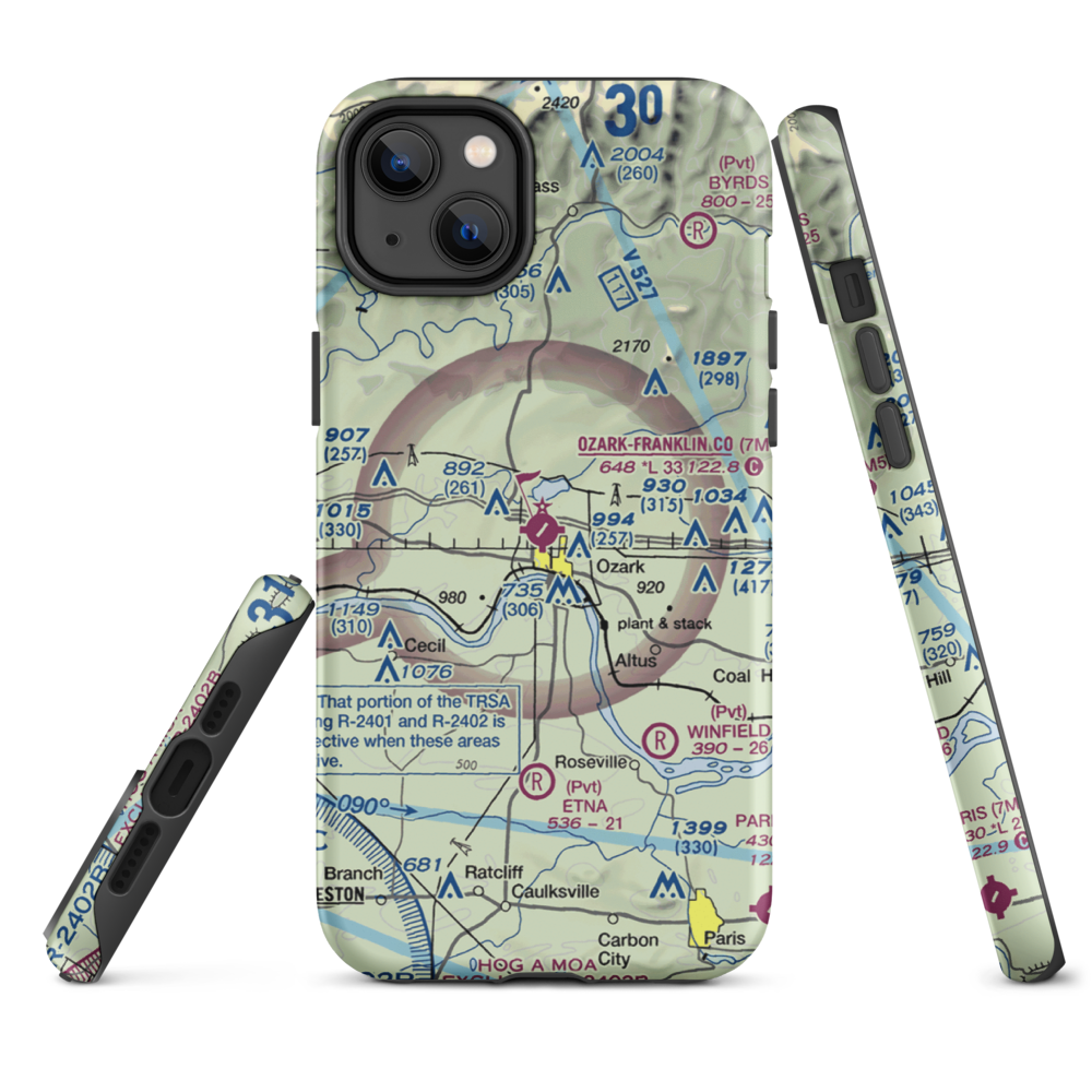 Ozark Franklin County Airport (7M5) VFR Sectional  Tough iPhone Case iPhone 14 Plus model shown