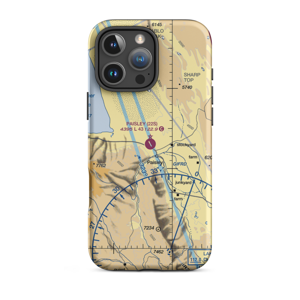 Paisley Airport (22S) VFR Sectional  Tough iPhone Case iPhone 16 Pro Max model shown