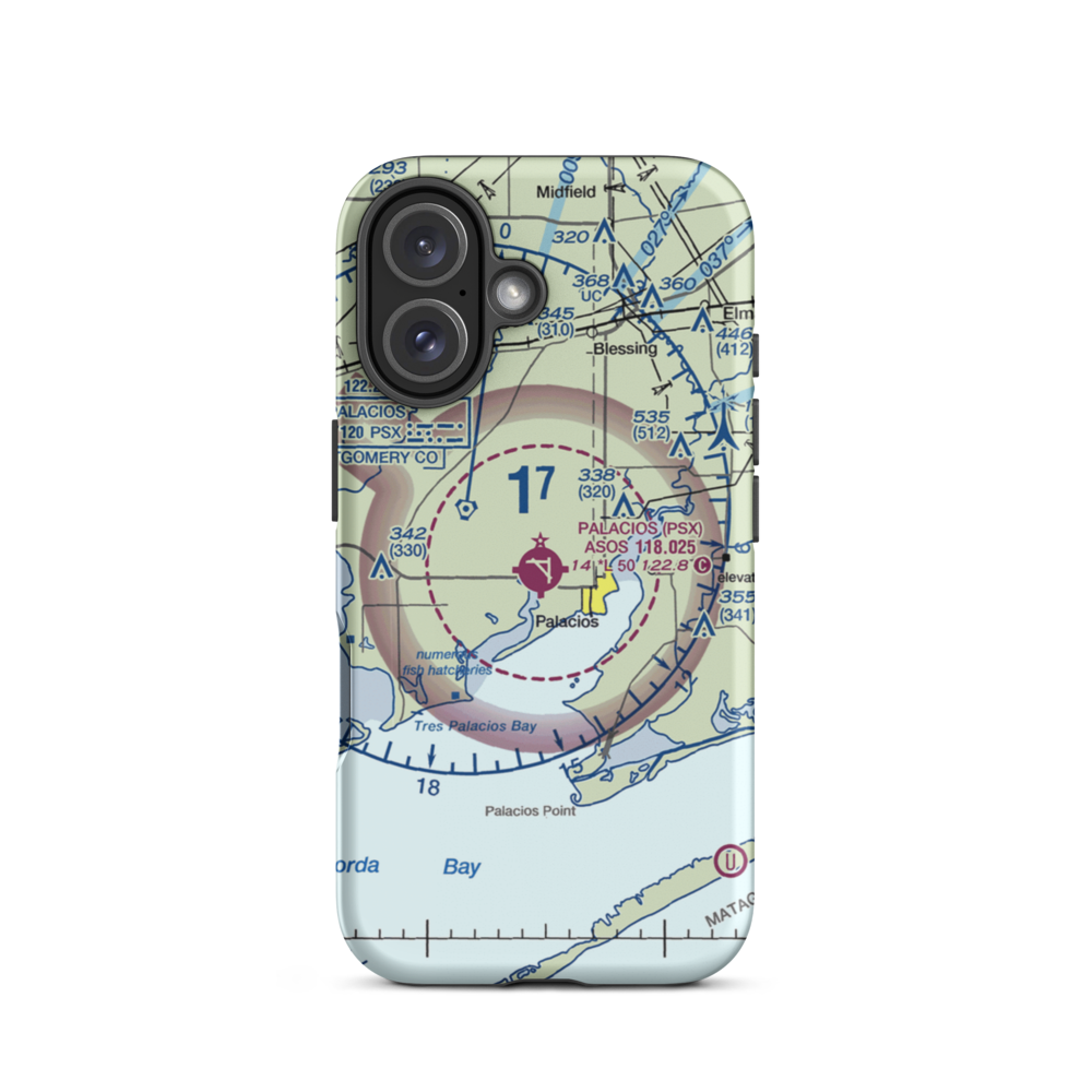 Palacios Municipal Airport (PSX) VFR Sectional  Tough iPhone Case iPhone 16 model shown