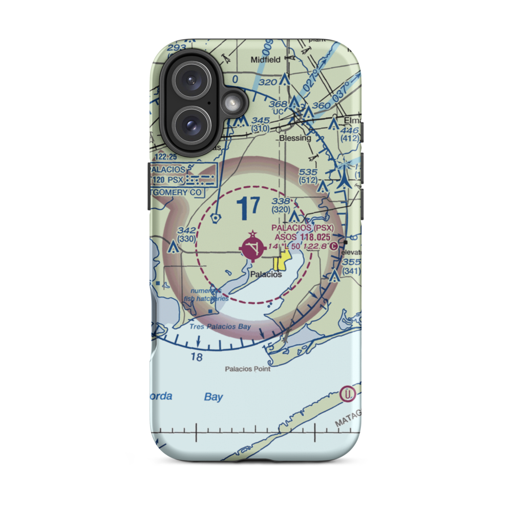 Palacios Municipal Airport (PSX) VFR Sectional  Tough iPhone Case iPhone 16 Plus model shown